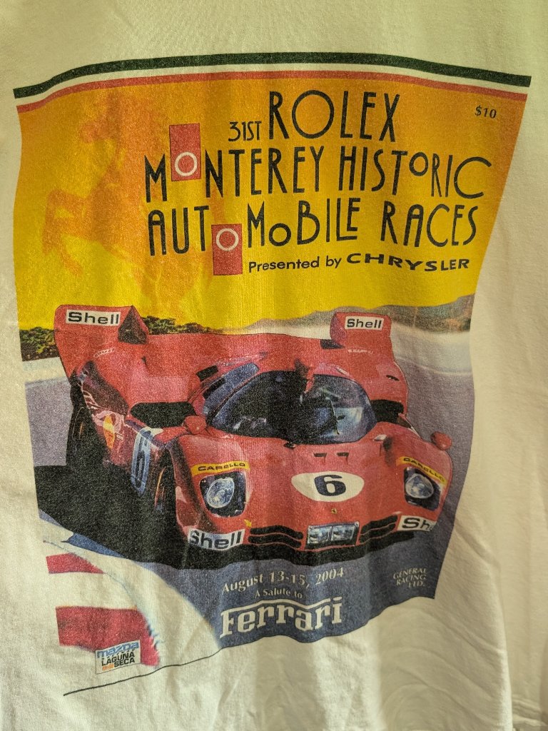 Vintage Rolex Monterey Historic Automobile Races Ferrari White Short Sleeve Xl